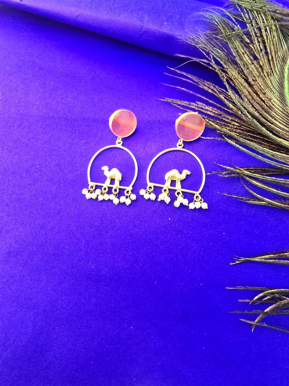 handcrafted brass camel motif hoop earrings