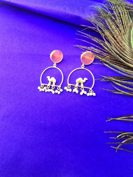 handcrafted brass camel motif hoop earrings