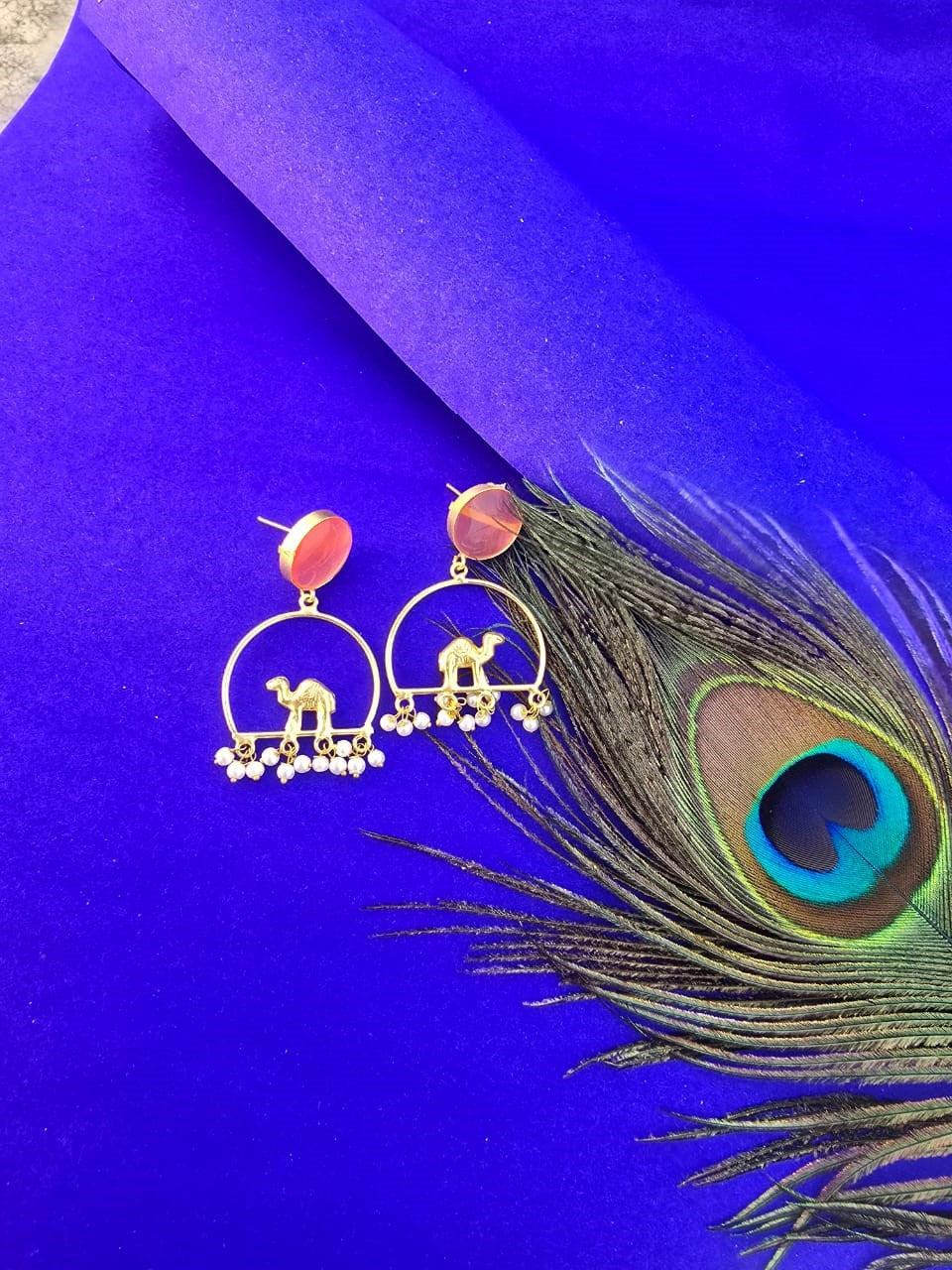 handcrafted brass camel motif hoop earrings