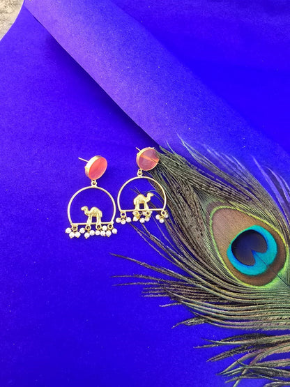 handcrafted brass camel motif hoop earrings