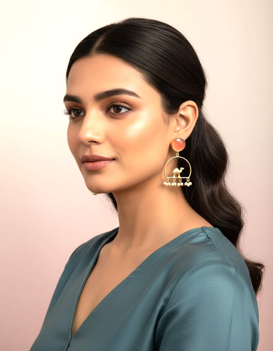 handcrafted brass camel motif hoop earrings