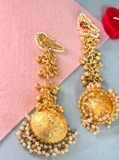 traditional Kashmiri gold-polish jhumka earrings