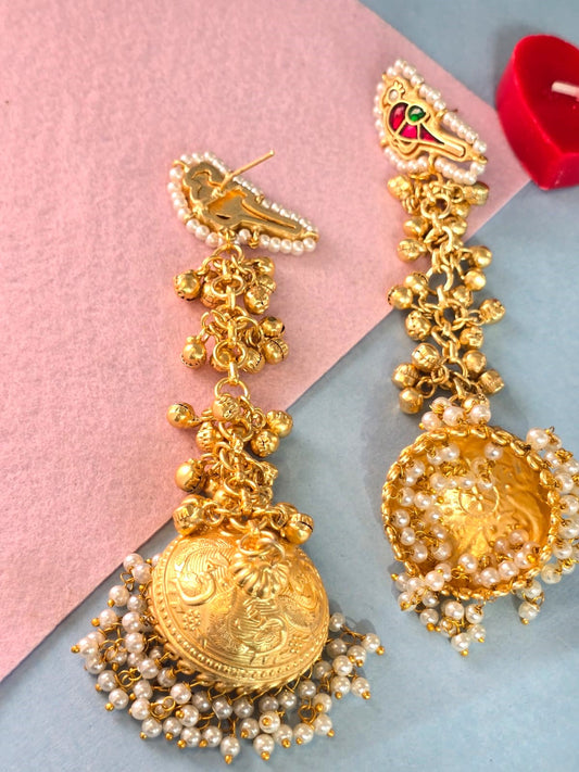 traditional Kashmiri gold-polish jhumka earrings