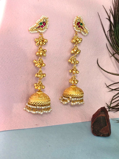 traditional Kashmiri gold-polish jhumka earrings