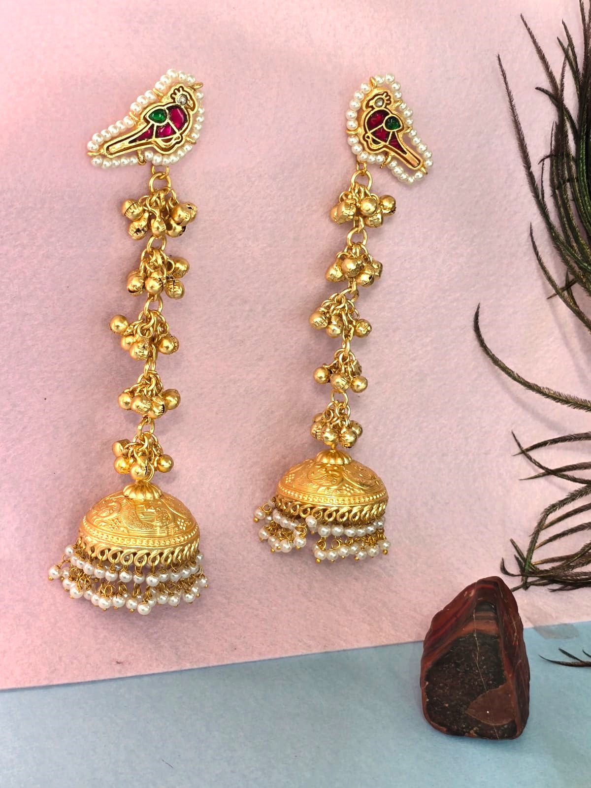 traditional Kashmiri gold-polish jhumka earrings