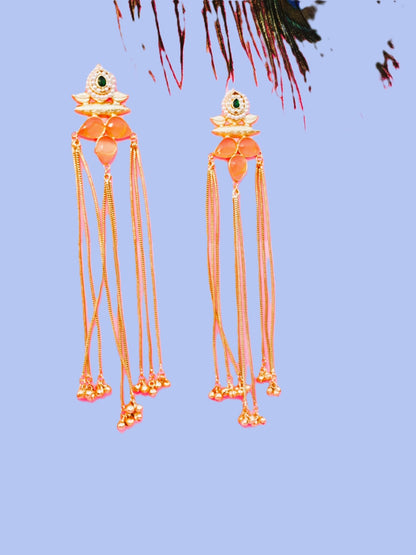 Kashmiri Long Earrings for Women - Gold Polished Ethnic Jewellery