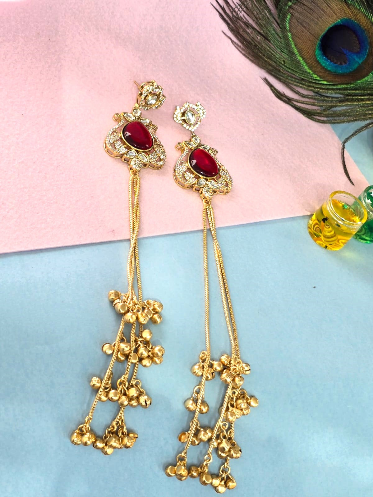 Kashmiri-inspired long drop earrings