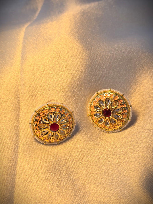 Gold plated floral  kundan studs earrings , festive earring