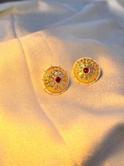 Gold plated floral  kundan studs earrings , festive earring