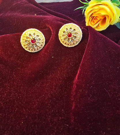Gold plated floral  kundan studs earrings , festive earring