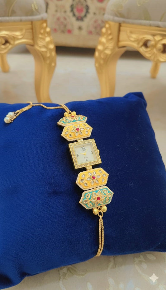 Premium Heritage Kundan Watch Rakhi Combo