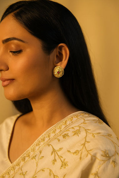 Gold plated floral  kundan studs earrings , festive earring