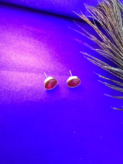 minimalist coral red stone stud earrings