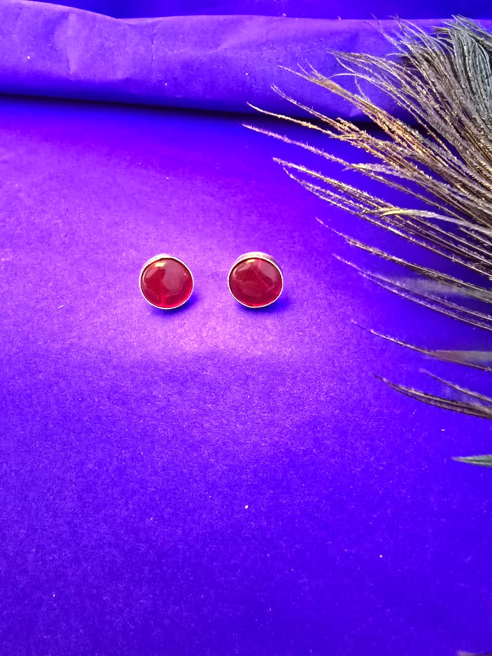 minimalist coral red stone stud earrings