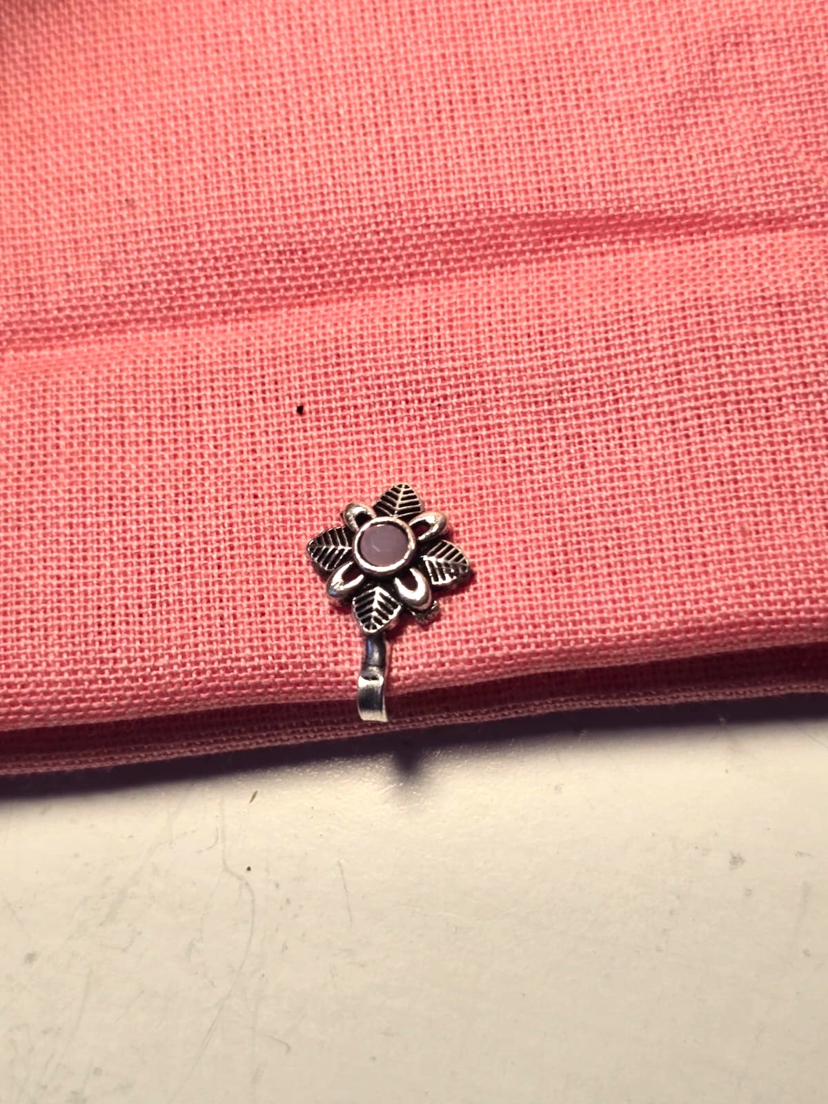 Vintage Floral Pink Stone Nose Pin