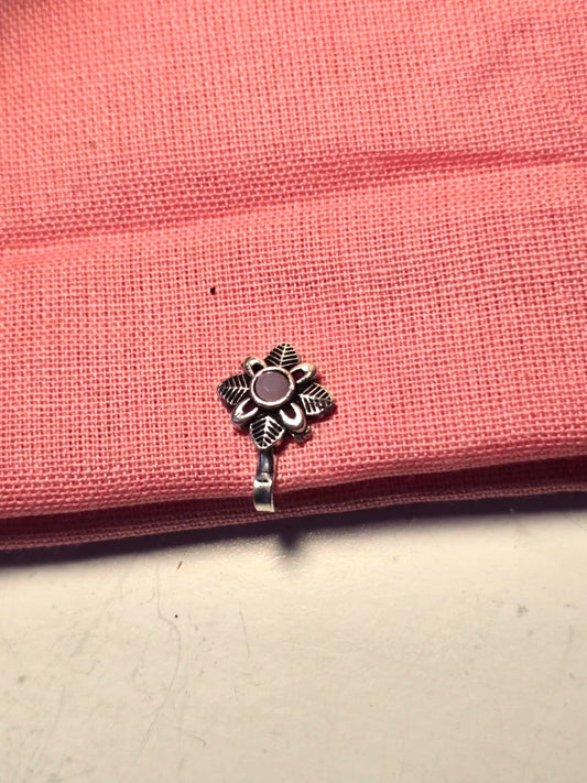 Vintage Floral Pink Stone Nose Pin