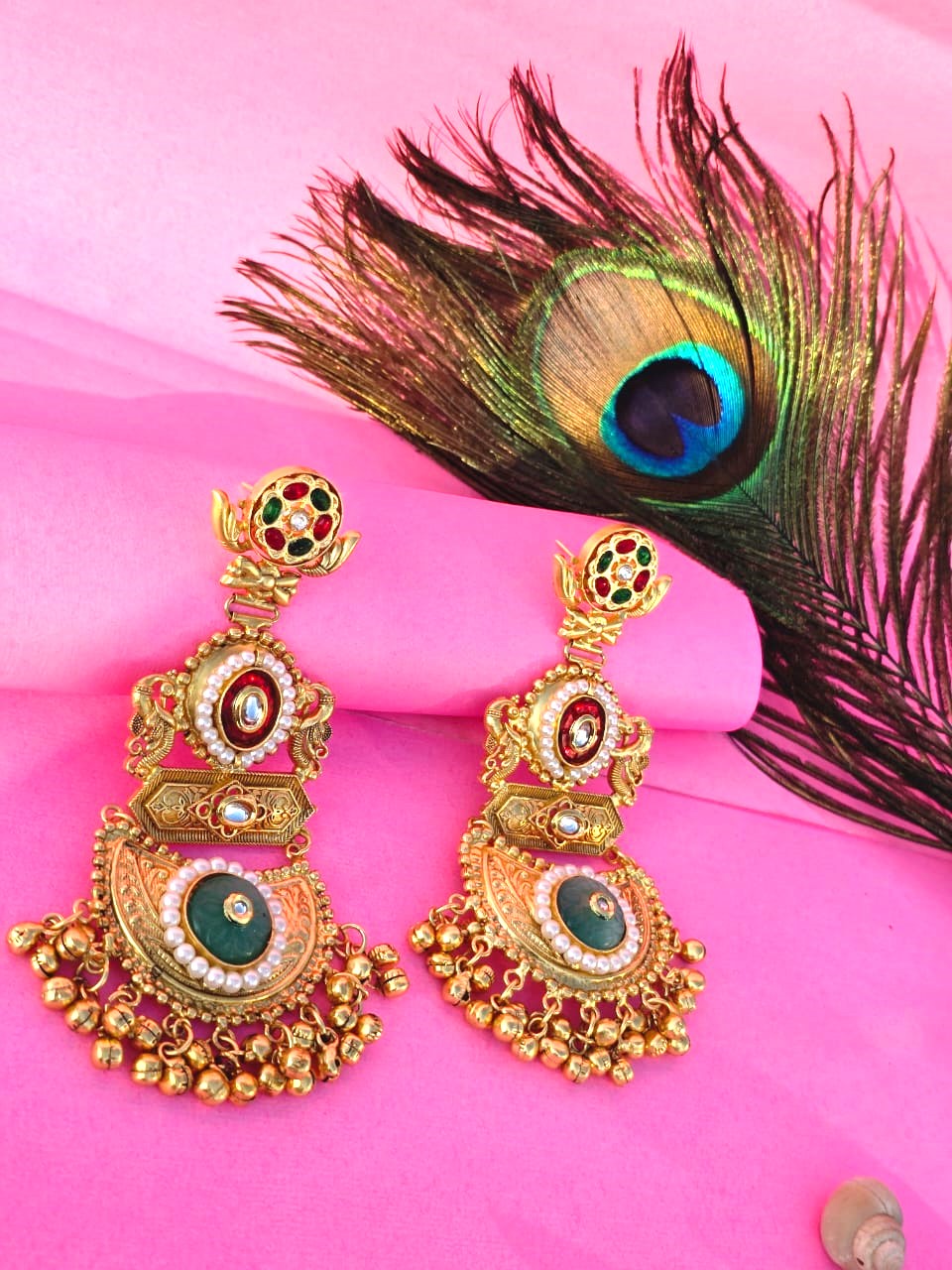 royal Kashmiri-style temple jhumka earrings