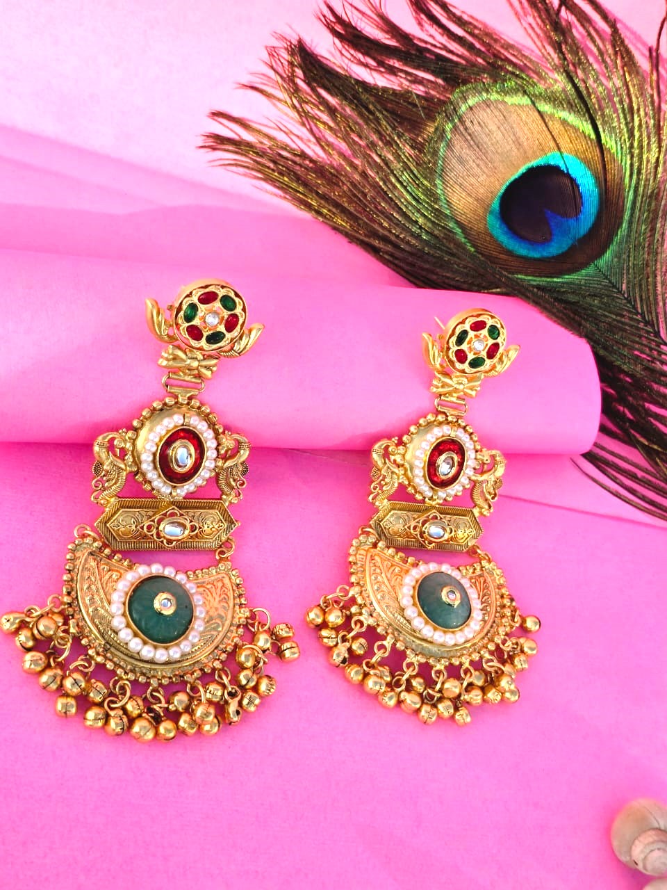 royal Kashmiri-style temple jhumka earrings