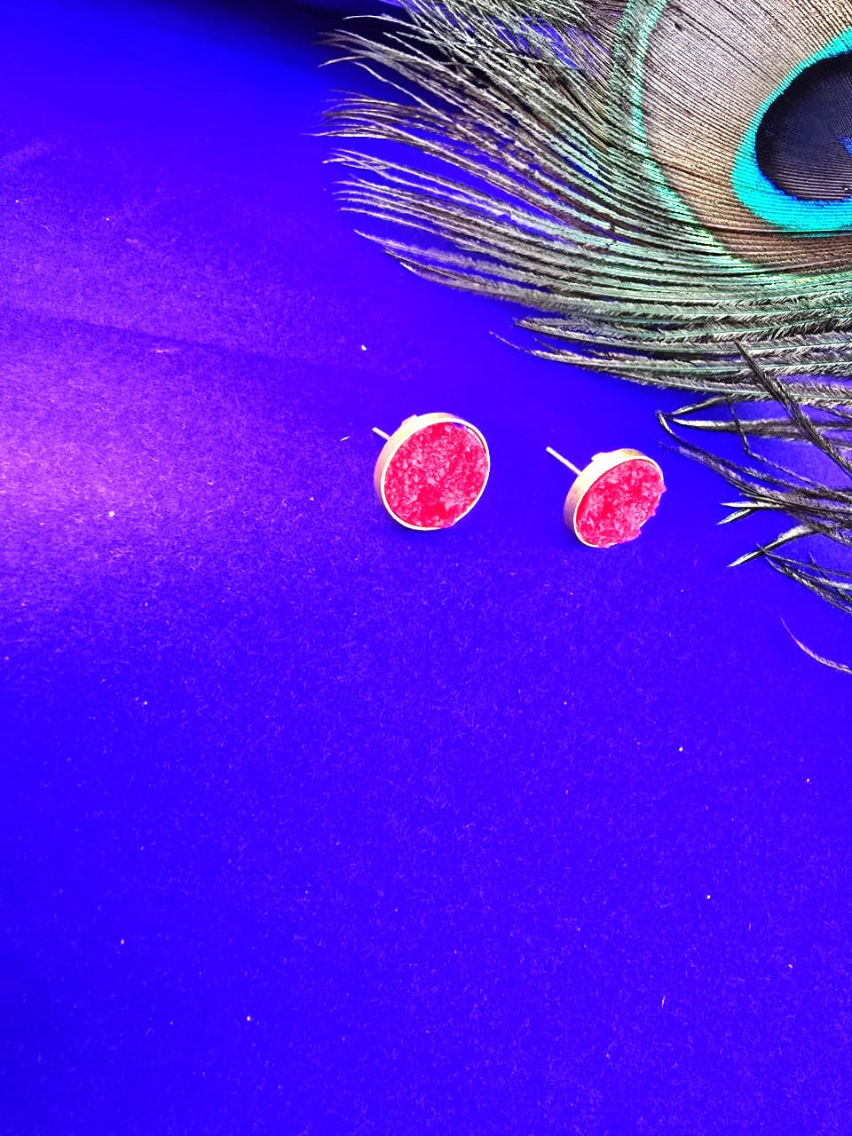 red druzy stone stud earrings
