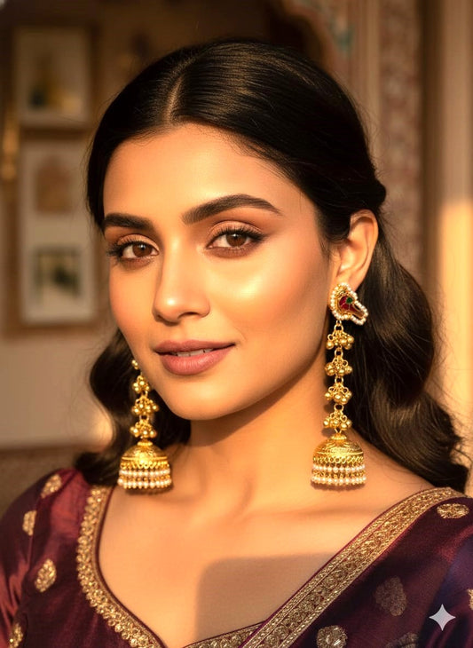 traditional Kashmiri gold-polish jhumka earrings